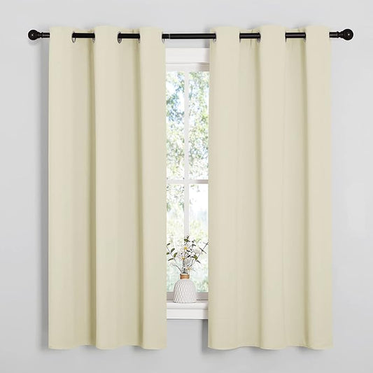 NICETOWN Kitchen Curtains for Decoration, Thermal Insulated Grommet Room Darkening Draperies/Panels for Laundry (Beige, 2 Panels, W42 x L63 inches)