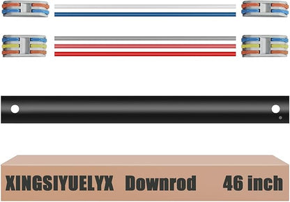 46" Ceiling Fan Downrod, 【1 Outside Diameter】 Black Extended Downrod, including 4 Wire Connectors and 5 Extension Wires (No Threads)