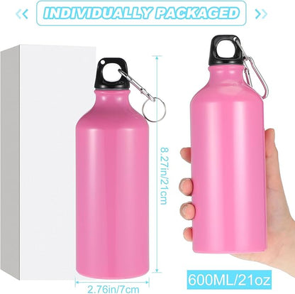 24 Pieces Aluminum Water Bottle 20 oz Lightweight Reusable Water Bottle Bulk Leak Proof Aluminum Water Bottles with Twist Cap and Buckle for Bike Travel Sports Camping (Pink, Blue, White, Yellow)