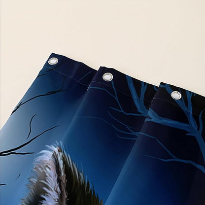 AILONEN Cool Wolf Shower Curtain,Evening Moon Wolf Bath Curtain for Bathroom Decor,Polyester Waterproof for Shower,72" W*96" H with 12 Plastic Hooks