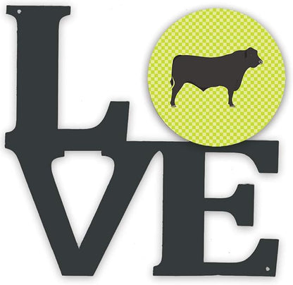 Caroline's Treasures BB7654WALV Black Angus Cow Green Metal Wall Artwork Love Indoor Outdoor Art Decor Patio, Bathroom, Kitchen Colorful Aluminum and Black Steel Sculpture