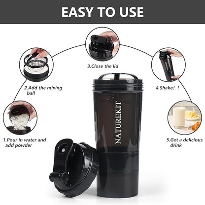 Shaker Bottle,Protein Shaker Bottle, 16 oz GYM Shaker Cup with shaker Ball,Shaker Cups for Protein Shakes, Drink Mixer Bottle with Storage,BAP Free,Leakproof，Black