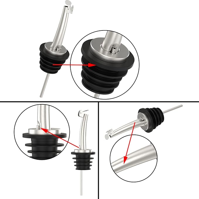 Axe Sickle 6 Pcs Oil Spout Liquor Bottle Pourer Spouts Stainless Steel Speed Pour Spouts for Olive Oil Dispenser Spout for About 3/4" Bottle Mouth, with Flip Top