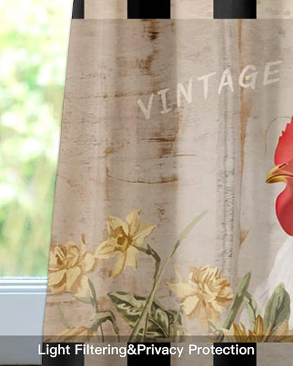 Farmhouse Kitchen Curtains Valances for Windows Sunflower Vintage Farm Chicken Rod Pocket Window Treatment for Kitchen/Living Room/Bedroom/Bathroom,42" X 18" -1 Panel, Black White Plaid