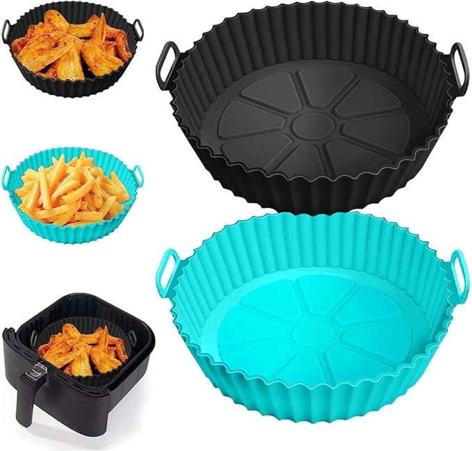 Silicone Air Fryer Liners for Ninja AF101 4QT AF141 5QT AF150 AF161 XL MAX 5.5QT for Ninja Foodi and Most 3-5 Quart Airfryers, Air Fryer Oven Microwave Accessories, Better than Disposable Paper Liner