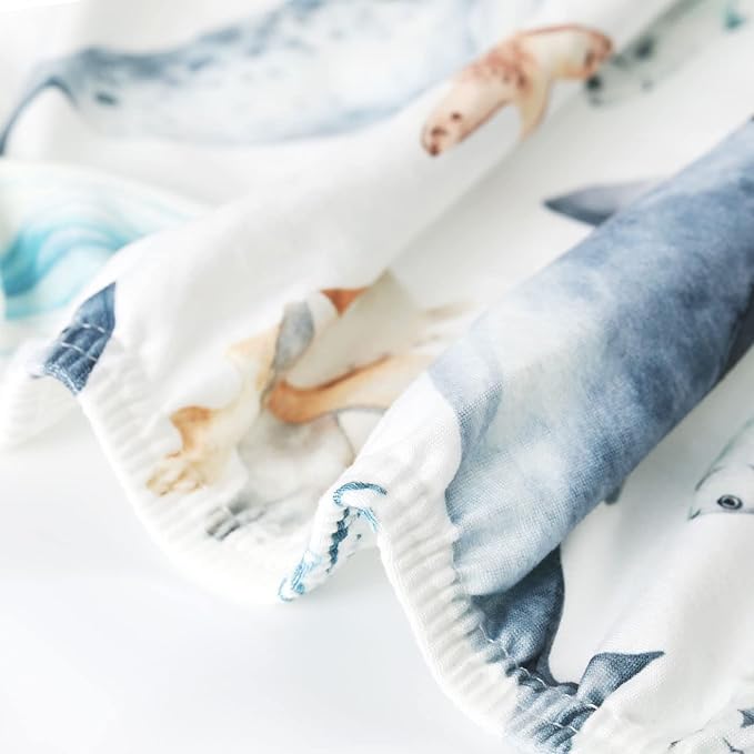 GRSSDER Stretch Ultra Soft Jersey Knit Changing Pad Cover Set 2 Pack,Change Table Pad Covers Fit 32"/34" x 16" Pads Safe and Snug,Stylish Cute Whale Sea Worl for Baby