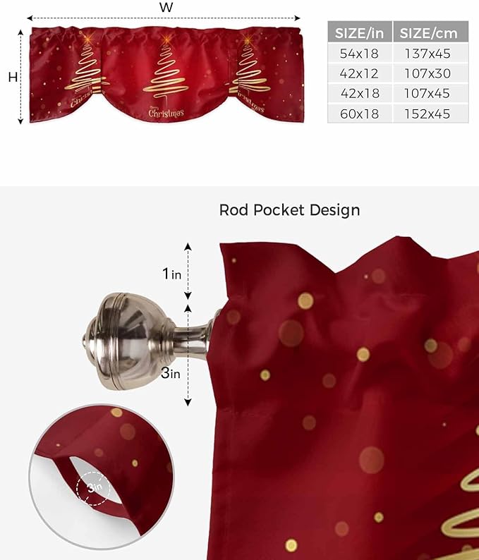 Christmas Tree Blackout Tie Up Valance Curtains for Kitchen Windows Merry Xmas Red Window Toppers Balloon Shades for Living Room/Bathroom/Bedroom,1 Panel,42" X 12" Winter Holiday Decor