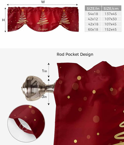 Christmas Tree Blackout Tie Up Valance Curtains for Kitchen Windows Merry Xmas Red Window Toppers Balloon Shades for Living Room/Bathroom/Bedroom,1 Panel,42" X 12" Winter Holiday Decor