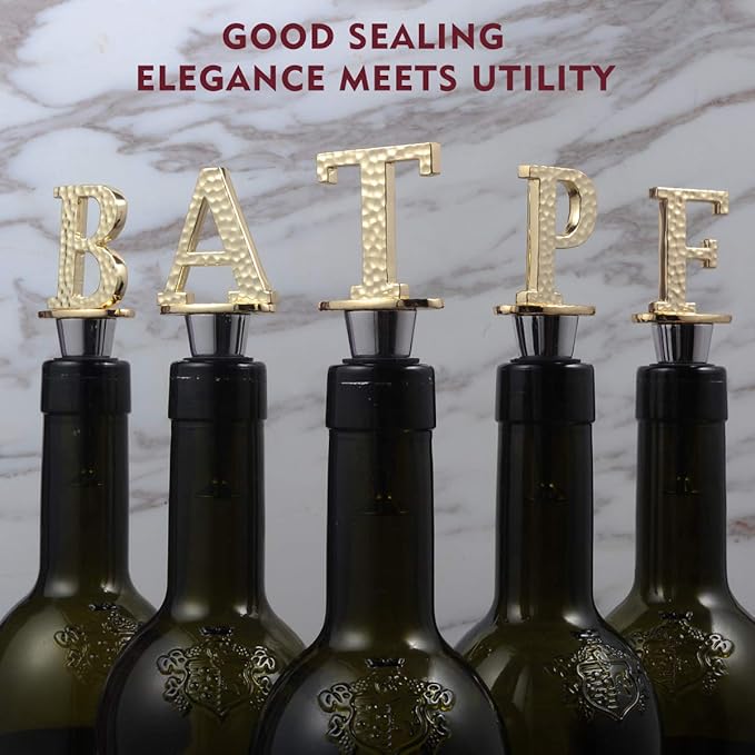 Miicol Wine Bottle Stopper, Prosecco Stopper, Gold Wine Stopper, Personalised Champagne Stopper, Initial Wine Stopper, Funny Prosecco Gift, Wine Lovers Gift, Kitchen Decor, Letter T