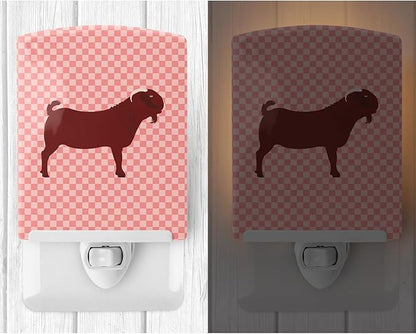 Caroline's Treasures BB7891CNL Kalahari Red Goat Pink Check Ceramic Night Light Compact, UL-Certified, Ideal for Bedroom, Bathroom, Nursery, Hallway, Kitchen, 6x4x3, Multicolor