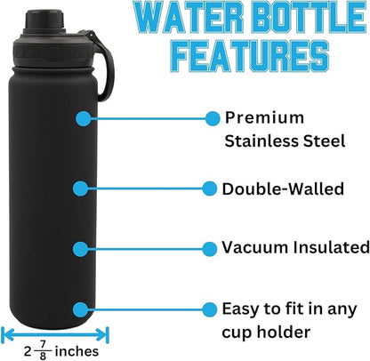 LSU Water Bottle - Black Double Walled Stainless Steel 24 oz Keeps Drinks Cold or Hot