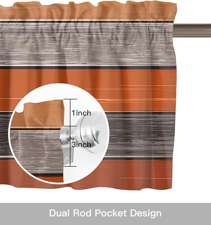 Farmhouse Kitchen Curtains Thanksgiving Fall Valances for Windows Burnt Orange Gray Rod Pocket Country Window Treatment for Kitchen /Living Room/Bedroom/ Bath,54" X 18" -1 Panel, Rustic Wood Texture