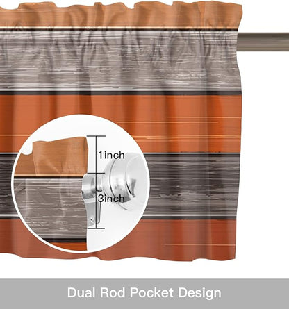 Farmhouse Kitchen Curtains Thanksgiving Fall Valances for Windows Burnt Orange Gray Rod Pocket Country Window Treatment for Kitchen /Living Room/Bedroom/ Bath,54" X 18" -1 Panel, Rustic Wood Texture