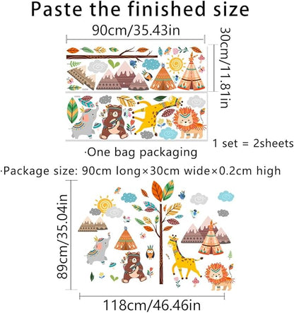 Jungle Animals Nursery Wall Decals for Kids Room Decor, Baby Nursery Wall Sticker Set of 2