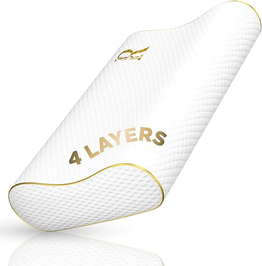 4-Layer Queen, Contour Pillow, Side Sleeper Pillow, Orthopedic Pillow, Neck Support Pillow, Pillow for Neck Pain, Pillow for Side Sleepers, CertiPUR-US