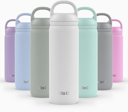 Ello Cooper Twist 22oz Stainless Steel Water Bottle with Chug Lid | Leak Proof Double Walled and Vacuum Insulated | Fits Car Cupholder | Built in Carry Loop | Dishwasher Safe | White