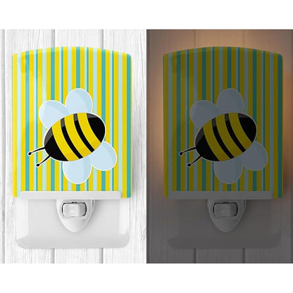 Caroline's Treasures BB8597CNL Bee on Stripes Ceramic Night Light Compact, UL-Certified, Ideal for Bedroom, Bathroom, Nursery, Hallway, Kitchen, 6x4x3, Multicolor