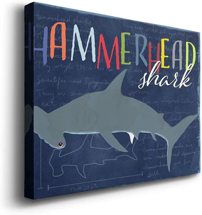Renditions Gallery Canvas Animal Wall Art Modern Decorations Paintings Colorful Playful Hammerhead Shark Abstract Vibrant Lifestyle Artwork Prints for Kids Bedroom Nursery - 32"x48" LT33