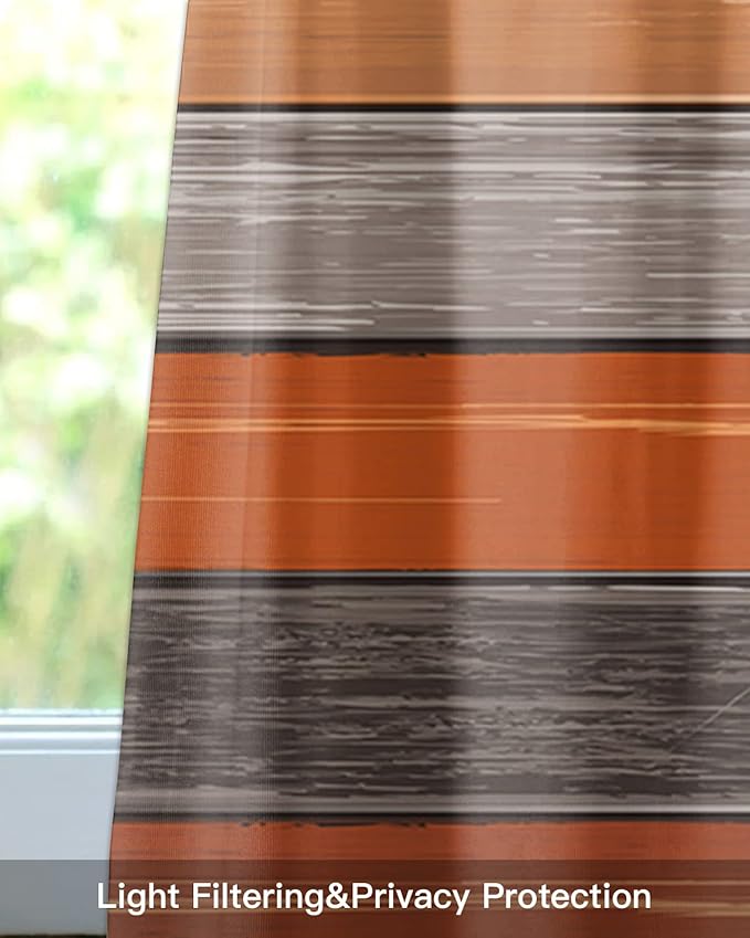 Farmhouse Kitchen Curtains Thanksgiving Fall Valances for Windows Burnt Orange Gray Rod Pocket Country Window Treatment for Kitchen /Living Room/Bedroom/ Bath,42" X 12" -1 Panel, Rustic Wood Texture