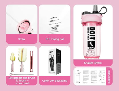 Litex Shaker Bottles for Protein Shakes, 26oz Blender Shaker Bottle for Pre-Workout,Shaker Cups with Straw, BPA-free Tritan Mixer Bottles for Protein Powder,with Cup Brush and Instructions (Pink)
