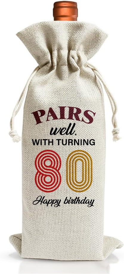 80th Birthday Wine Gift Bag For Best Friend Mom Dad Women Men Grandfather Grandmother, 1944 Birthday Gift, 80th Birthday Party Decor, 80th Anniversary Wine Bag, Pairs Well With Turning 80