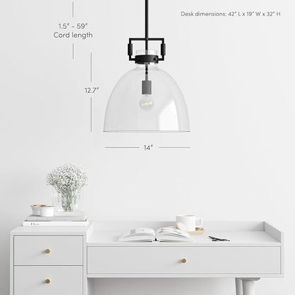 Nathan James Leigh Pendant Lighting, Black Hanging Ceiling Light with Oversized Glass Shade and Adjustable Cord, for Kitchen Island or Entryway, Matte Black/Clear, Set of 2