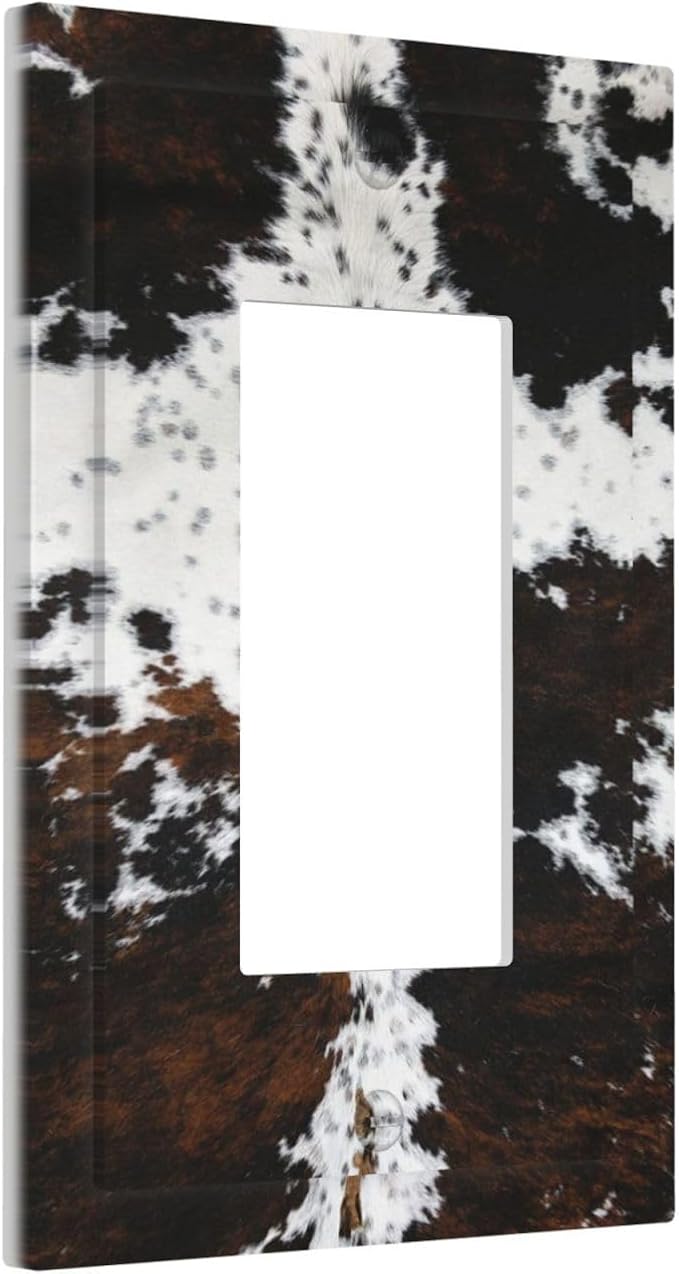 Western Farm Highland Cow Cowhide 1 Gang Rocker Light Switch Plate Single Decora Outlet Wall Plate Cover Faceplate Decorative Switchplate GFCI for Farmhouse Bathroom Living Room Bedroom Decorate
