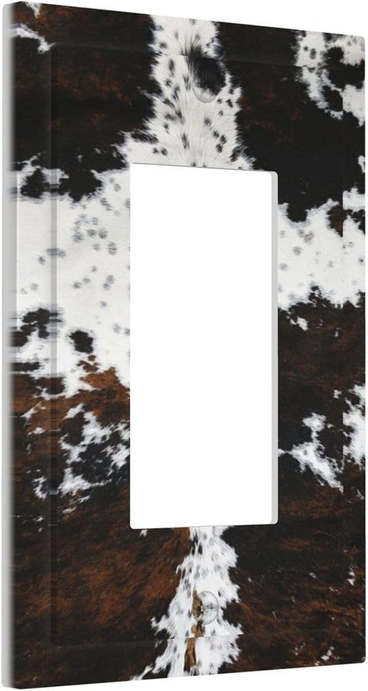 Western Farm Highland Cow Cowhide 1 Gang Rocker Light Switch Plate Single Decora Outlet Wall Plate Cover Faceplate Decorative Switchplate GFCI for Farmhouse Bathroom Living Room Bedroom Decorate