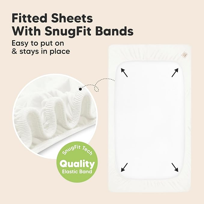 2-Pack Waterproof Crib Sheets for Boys, Girls - Viscose Derived from Bamboo Crib Sheets Neutral, Crib Mattress Protector Sheet, Soft Toddler Bed Sheets, Fitted Baby Crib Sheets Girl, Boy (Soft White)