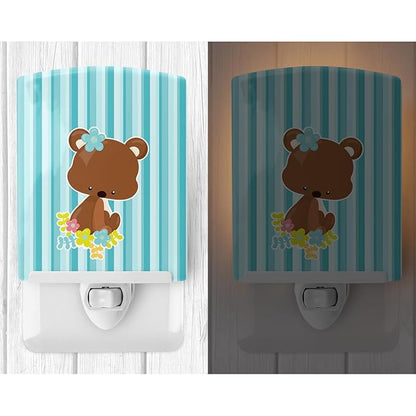 Caroline's Treasures BB7096CNL Bear with Flowers Ceramic Night Light Compact, UL-Certified, Ideal for Bedroom, Bathroom, Nursery, Hallway, Kitchen, 6x4x3, Multicolor
