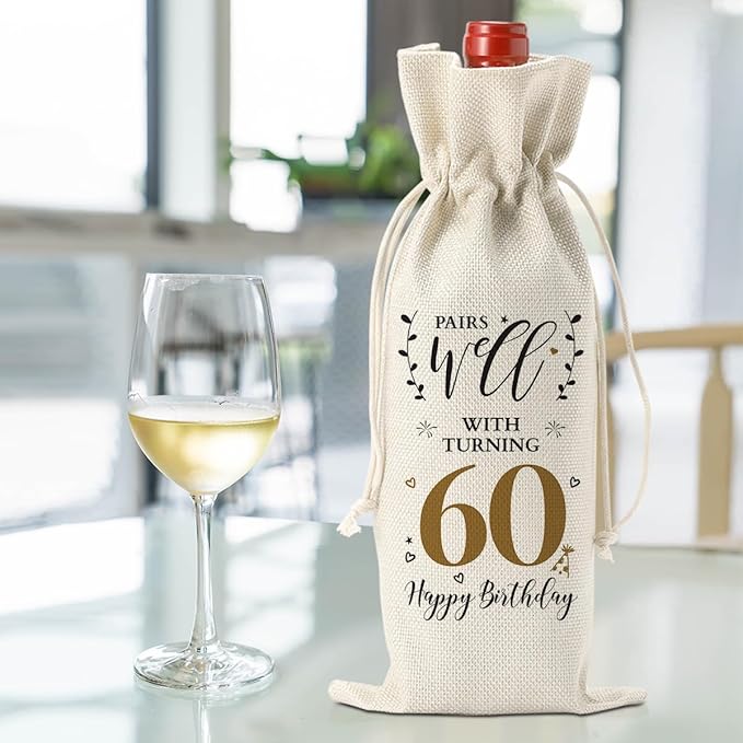 60th Birthday Gifts for Women Ideas Funny Wine Bag 60th Birthday Decorations Party Favors Happy Anniversary Retirement Gifts for 60 Year Old Woman Men Dad Mom Grandparents Wine Gift Bag