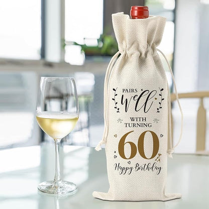 60th Birthday Gifts for Women Ideas Funny Wine Bag 60th Birthday Decorations Party Favors Happy Anniversary Retirement Gifts for 60 Year Old Woman Men Dad Mom Grandparents Wine Gift Bag