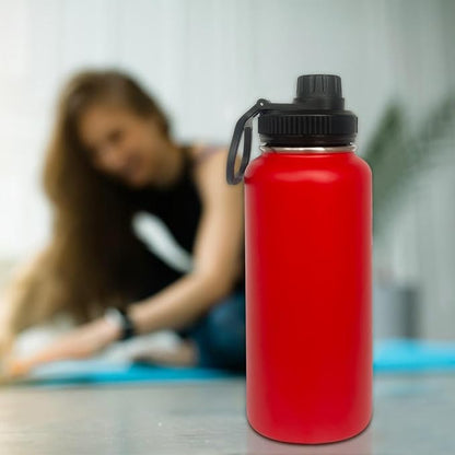 4pack 32 oz Insulated Water Bottle With Straw, Stainless Steel Sports Water Cup Flask with 2 Lids, Wide Mouth Travel Thermal Mug,Red