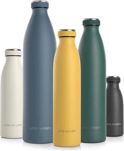 LARS NYSØM Stainless Steel Insulated Water Bottle 12oz 17oz 25oz 34oz 51oz | BPA-free Insulated Thermo Flask for Hot and Cold Beverages | Leakproof Drinking Bottle (Spicy Mustard, 25oz)