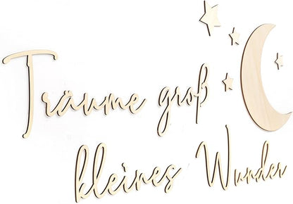 Lettering Wood Träume groß kleines Wunder - Plywood Words Sign for Decoration, Children's Room Saying Quote, Nursery Wall Art, Wooden Word Text Art (Träume groß kleines Wunder)