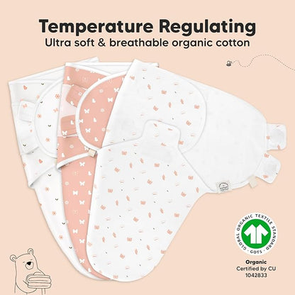 3-Pack Organic Baby Swaddle Sleep Sacks - Newborn Swaddle Sack, Ergonomic Baby Swaddles 0-3 Months, Swaddles for Newborns, Baby Sleep Sack, Baby Swaddle Blanket Wrap,Baby Essentials(Butterflies)