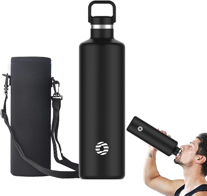 60oz Water Bottle with Carrier Bag, Large Insulated Water Bottle, Stainless Steel Water Bottles, Double Walled Insulated Thermo for Hot Drinks/Cold Drinks, Great for Gym,Hiking,Camping (Iron Black)