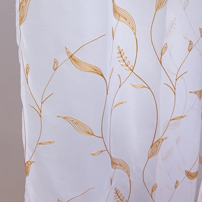 Windows Sheer Curtains Embroider Yellow Leaf 95 Inches Length 2 Panels Voile Light Filtering Sheer Curtains Panel Basic Rod Pocket for Bedroom Living Room Children Room