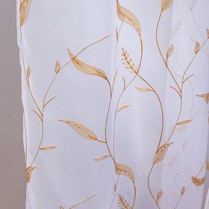 Windows Sheer Curtains Embroider Yellow Leaf 108 Inches Length 2 Panels Voile Light Filtering Sheer Curtains Panel Basic Rod Pocket for Bedroom Living Room Children Room