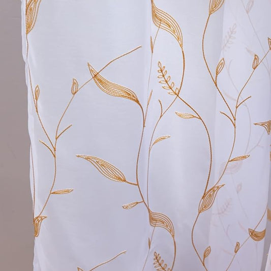 Windows Sheer Curtains Embroider Yellow Leaf 108 Inches Length 2 Panels Voile Light Filtering Sheer Curtains Panel Basic Rod Pocket for Bedroom Living Room Children Room