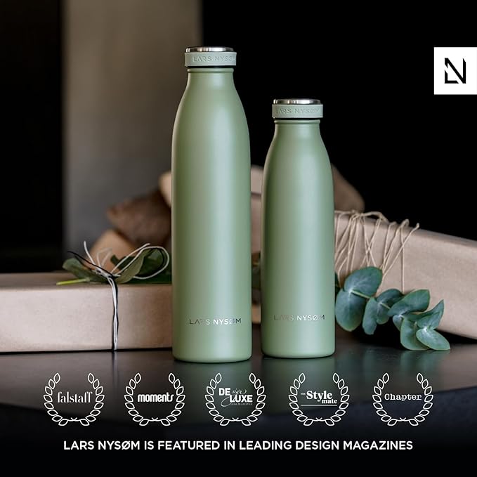 LARS NYSØM Stainless Steel Insulated Water Bottle 12oz 17oz 25oz 34oz 51oz | BPA-free Insulated Thermo Flask for Hot and Cold Beverages | Leakproof Drinking Bottle (Aqua Turquoise, 25oz)