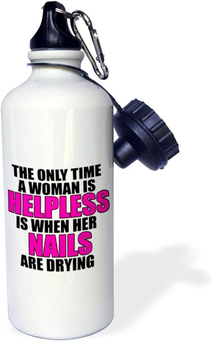 3dRose The Only Time A Woman is Helpless, Pink Sports Water Bottle, 21 oz, Multicolor