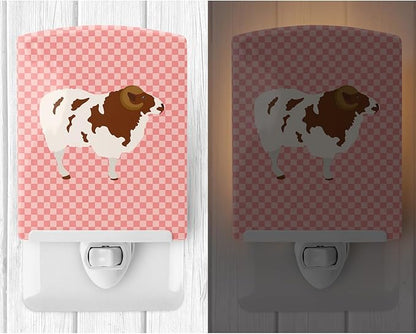 Caroline's Treasures BB7975CNL Jacob Sheep Pink Check Ceramic Night Light Compact, UL-Certified, Ideal for Bedroom, Bathroom, Nursery, Hallway, Kitchen, 6x4x3, Multicolor