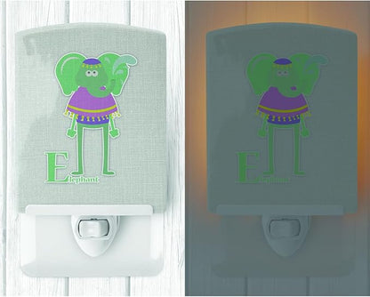 Caroline's Treasures BB5730CNL Alphabet E for Elephant Ceramic Night Light Compact, UL-Certified, Ideal for Bedroom, Bathroom, Nursery, Hallway, Kitchen, 6x4x3, Multicolor