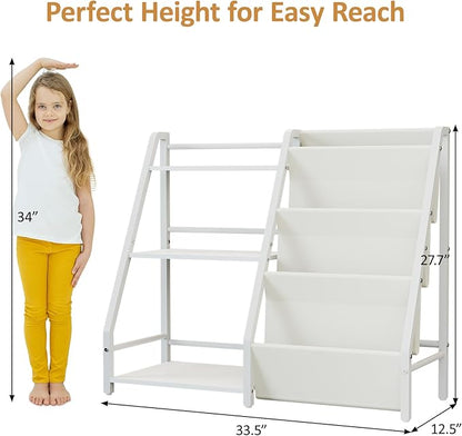 Kids Bookshelf and Toy Organizer, Book Shelf for Kids Rooms,2 in 1 Nursery Book Shelves, Toddler Bookshelf Montessori Bookshelf and Kids Book Shelf (White)