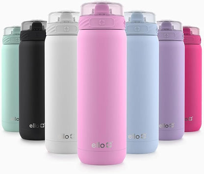 Ello Cooper 22oz Stainless Steel Water Bottle with Straw and Carry Handle, Double Walled and Vacuum Insulated Metal, Leak Proof Locking Lid with Soft Silicone Spout, Reusable, BPA Free, Bubblegum