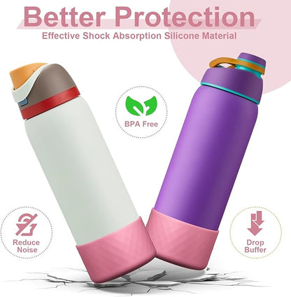 2PCS Silicone Water Bottle Boot for Owala 24oz 32oz 40oz, Anti-Slip Protective Sleeve Bottom Bumper Protector for FreeSip, Twist, and Flip Stainless Steel Water Bottles