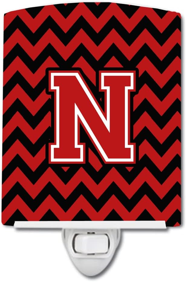 Caroline's Treasures CJ1047-NCNL Letter N Chevron Black and Red Ceramic Night Light Compact, UL-Certified, Ideal for Bedroom, Bathroom, Nursery, Hallway, Kitchen, 6x4x3, Multicolor