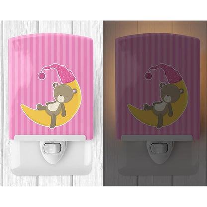 Caroline's Treasures BB8613CNL Baby Girl Bear on Moon Ceramic Night Light Compact, UL-Certified, Ideal for Bedroom, Bathroom, Nursery, Hallway, Kitchen, 6x4x3, Multicolor