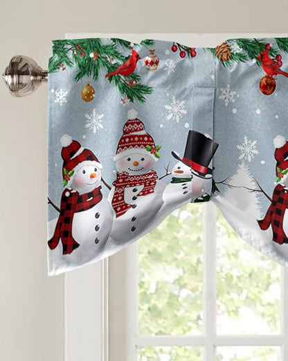 Christmas Blackout Tie Up Valance Curtains for Kitchen Windows Snowman Cardinal Window Toppers Balloon Shades for Living Room/Bathroom/Bedroom,1 Panel,60" X 18" Bluish Grey Winter Holiday